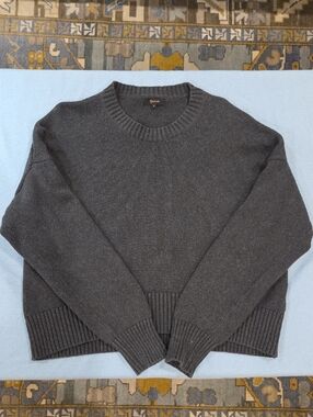 Quince Women's Organic Cotton Charcoal Gray Crewneck Boyfriend Sweater (S)